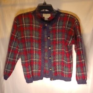 ID Vintage Mohair Blend Plaid Button Front Cardigan Size M, 22" PTP